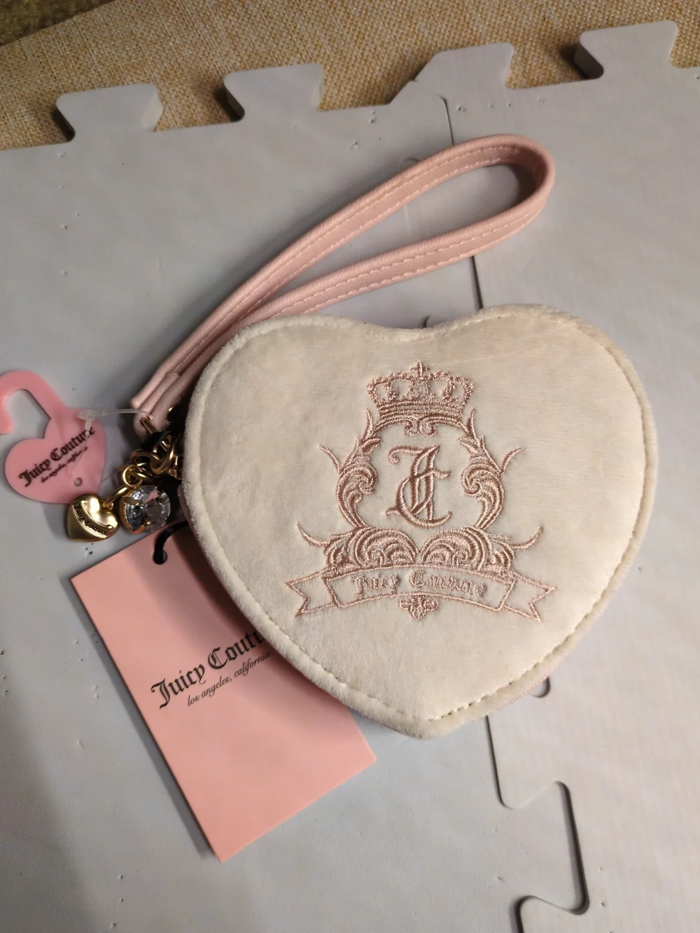 Juicy Couture Heart Wristlet in Cream and Pink